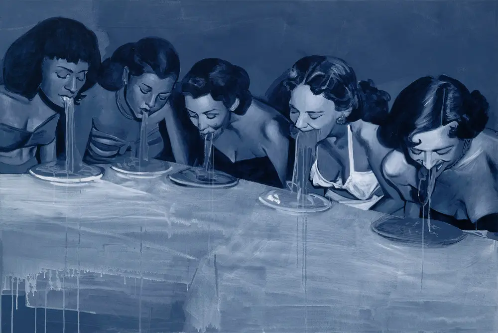 Les toiles bleutées et “énervées” de Giulia Andreani revisitent l’histoire contemporaine